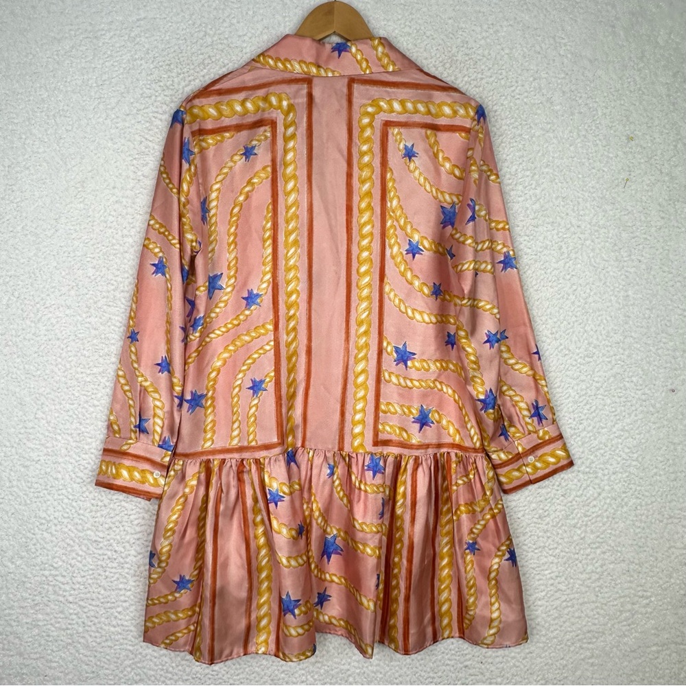 Sandro Alexiane Silk Dress‎ Multicolor Chain Print Pink Orange Blue Size 36 US 4 - Picture 11 of 16